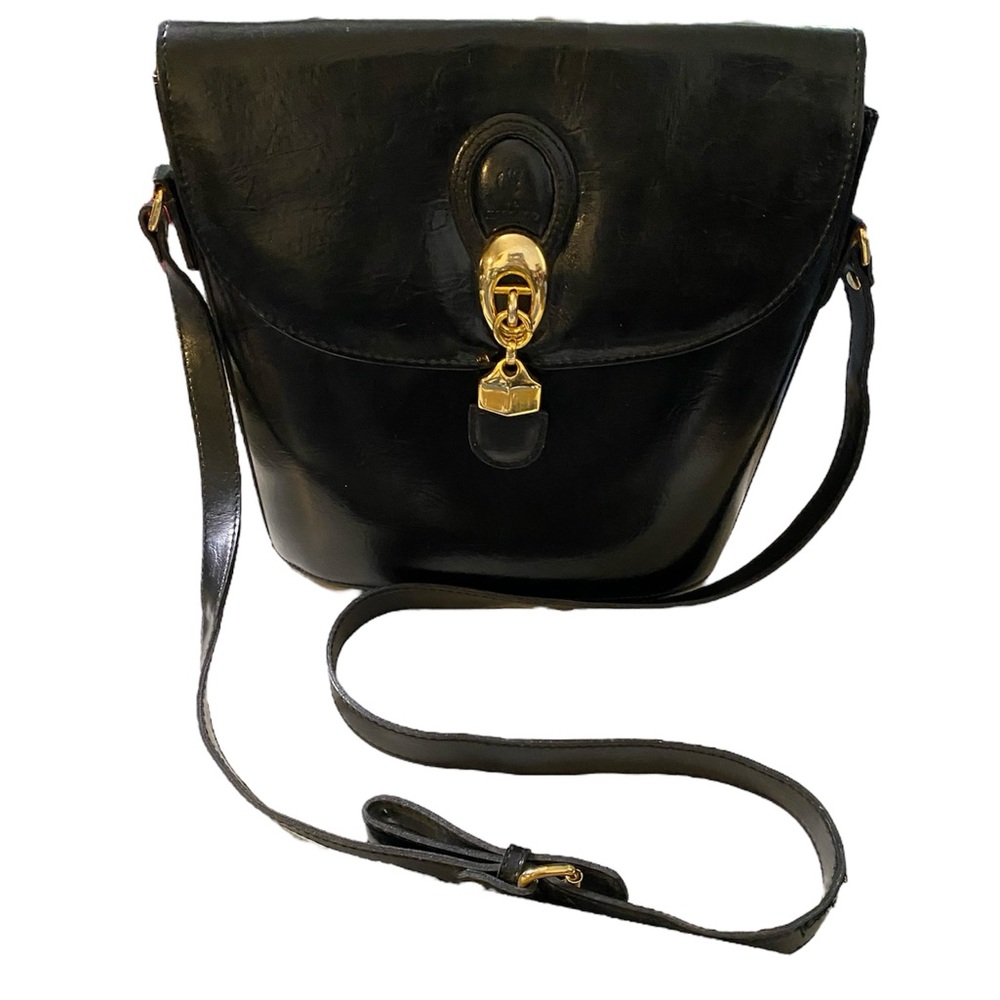 Vintage Marchino Elegant Black and Gold Crossbody Bag with Structured Design